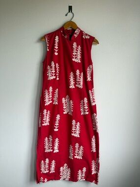 Red Sleeveless Maxi Sig Zane Dress with White Floral Print